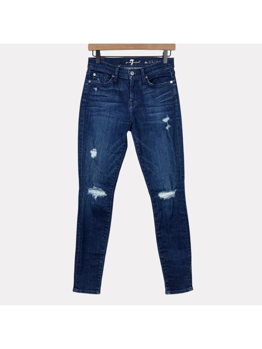 7 for All Mankind The Skinny Distressed Jeans Womens 26 Blue Medium Wash 7faM